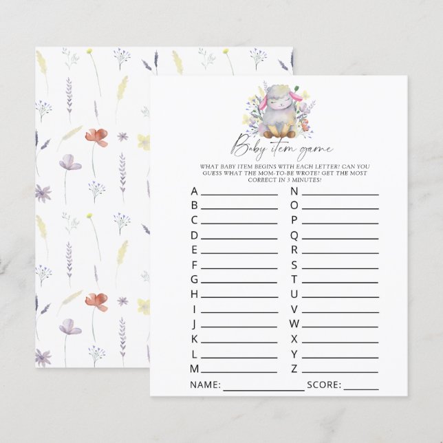 Lamb - Baby Item Game. Baby Shower Game (Front/Back)