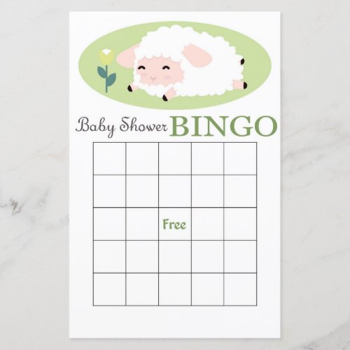 lamb baby shower bingo card