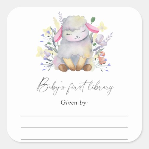 Lamb _ Baby Shower bookplate books for baby Square Sticker