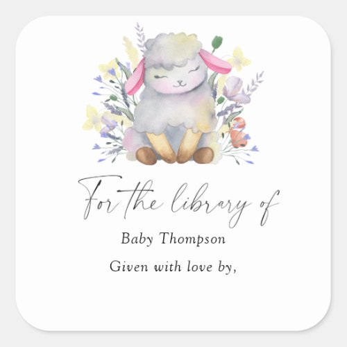 Lamb _ Baby Shower bookplate books for baby Square Sticker