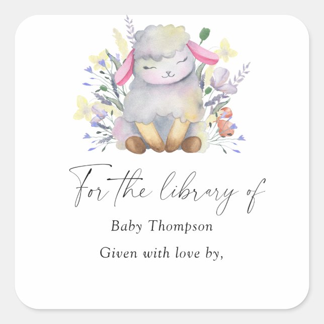 Lamb - Baby Shower bookplate, books for baby Square Sticker (Front)