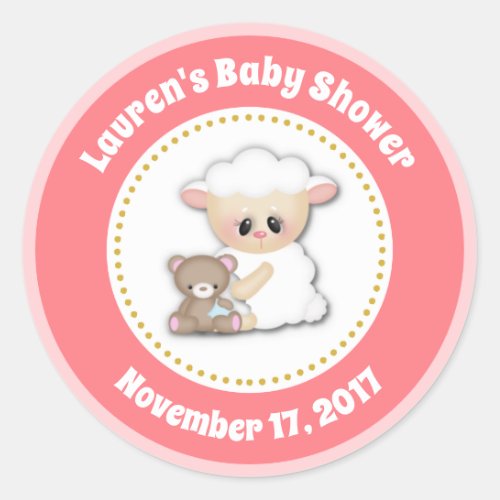 Lamb Baby Shower Favor Stickers Pink Girl