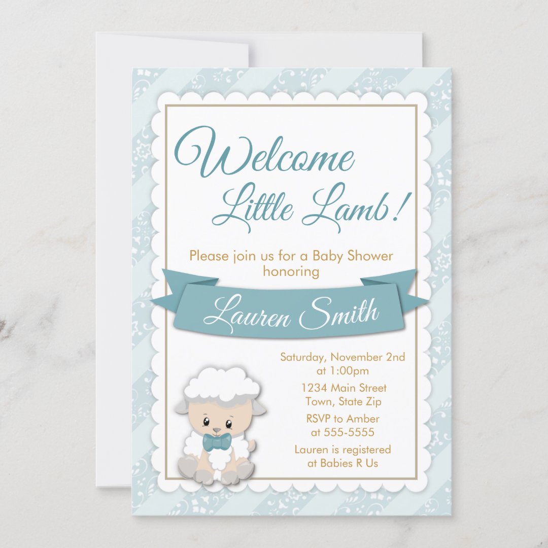 Lamb Baby Shower Invitation Blue Baby Boy Lamb Zazzle