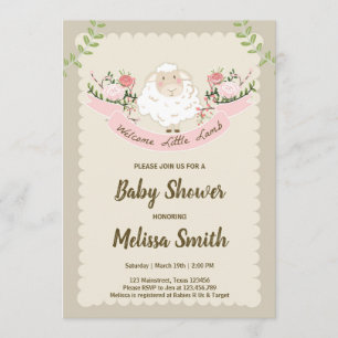 Lamb Baby Shower Invitation Girl Pink Spring