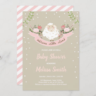 Lamb Baby Shower Invitation Girl Pink Spring