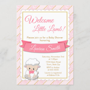 Lamb Baby Shower Invitation Pink Baby Girl Lamb