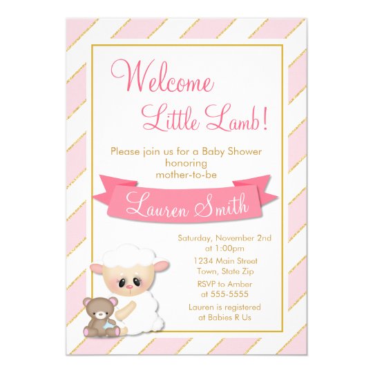 Lamb Baby Shower Invitation Pink Baby Girl Lamb Zazzle Com