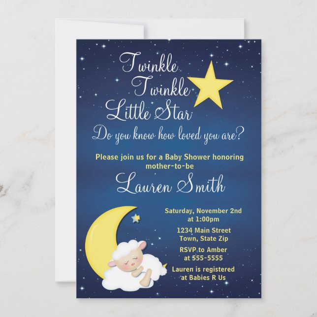 Lamb Baby Shower Invitation Twinkle Little Star (Front)