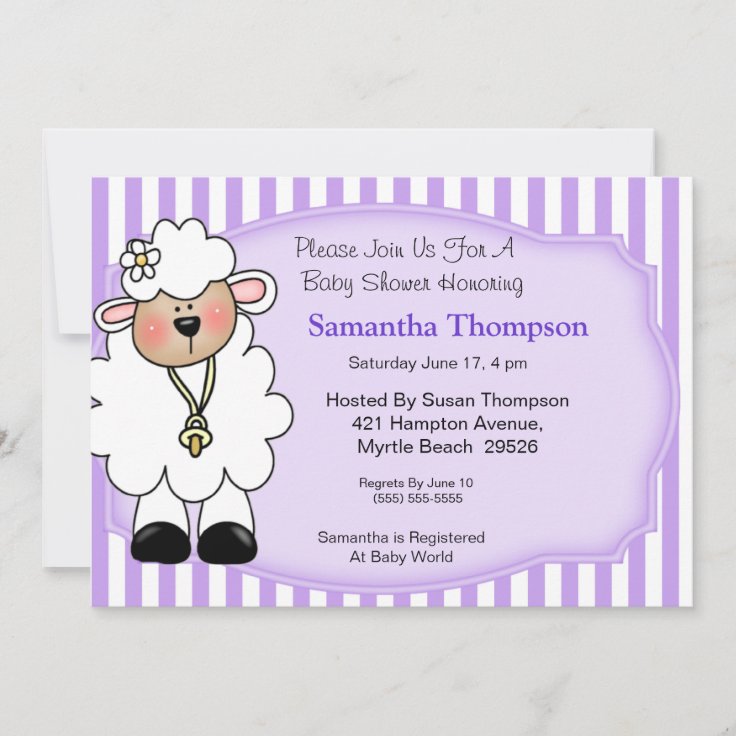 Lamb Baby Shower Invitations (Purple) Zazzle