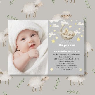 Lamb Baptism Photo Invitation