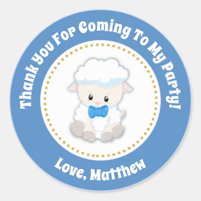 Lamb Birthday Party Favor Stickers Blue Boy (Front)