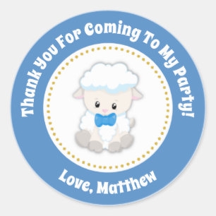 Lamb Birthday Party Favor Stickers Blue Boy