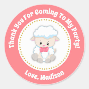 Lamb Birthday Party Favor Stickers Pink Girl