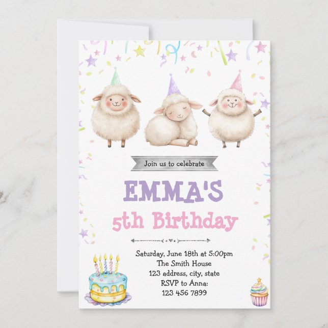 Lamb birthday party invitation (Front)
