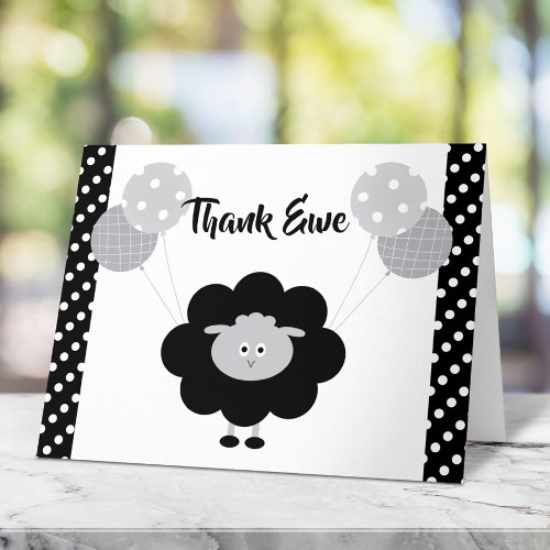 Lamb Black White Gender Neutral Baby Shower Cute  Thank You Card
