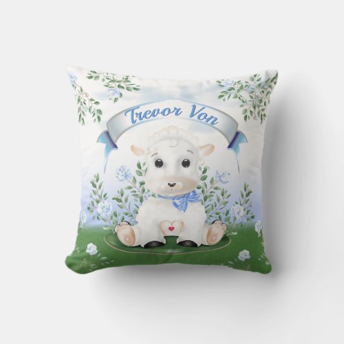 Lamb Blue Floral Baby Nursery Throw Pillow