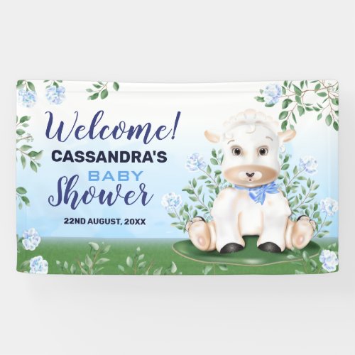 Lamb Blue Floral Baby Shower Banner