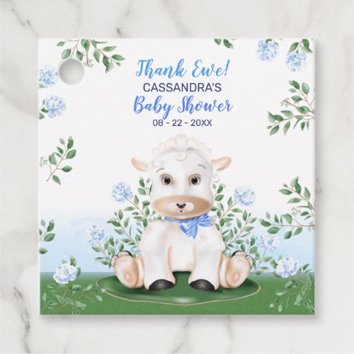 Lamb Blue Floral Baby Shower Favor Tags