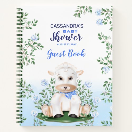 Lamb Blue Floral Baby Shower Guest Book