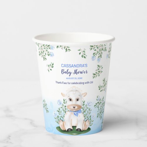 Lamb Blue Floral Baby Shower  Paper Cups