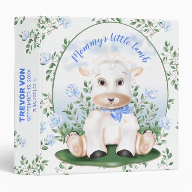 Lamb Blue Floral Baby Shower Photo Album 3 Ring Binder (Front/Spine)