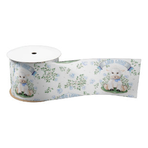 Lamb Blue Floral Baby Shower Satin Ribbon