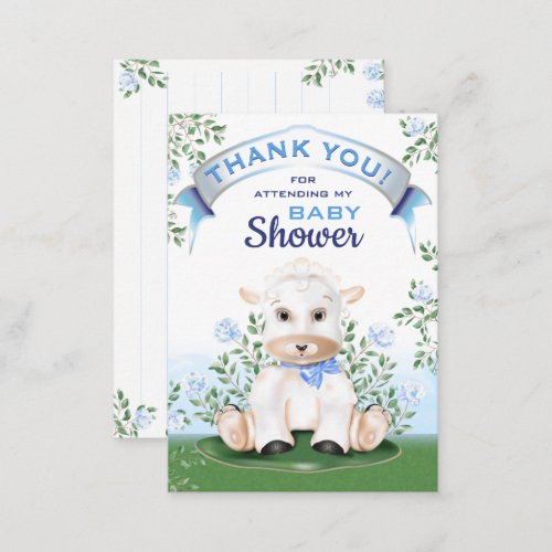 Lamb Blue Floral Baby Shower Thank You Note