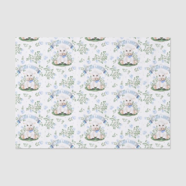Lamb Blue Floral Baby Shower Tissue Paper (Front)