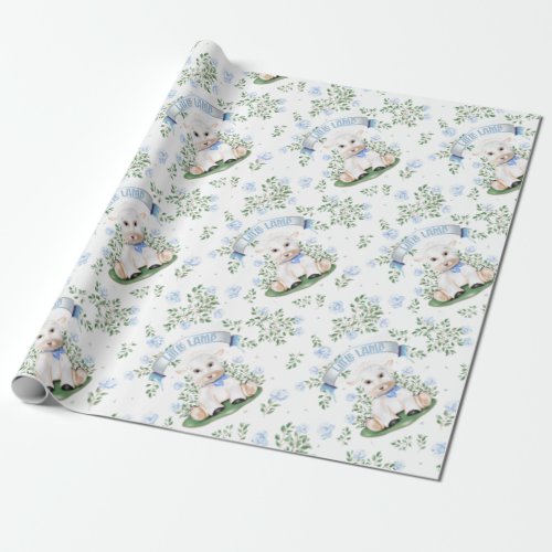 Lamb Blue Floral Baby Shower Wrapping Paper