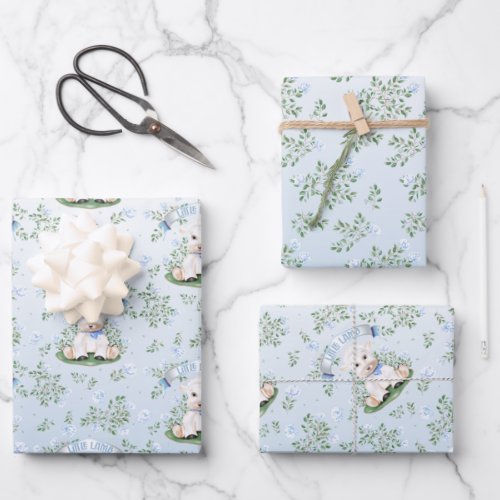 Lamb Blue Floral Baby Shower Wrapping Paper