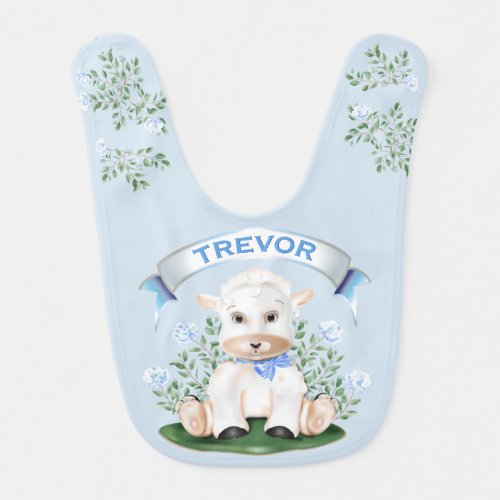 Lamb Blue Floral Boy Baby Bib