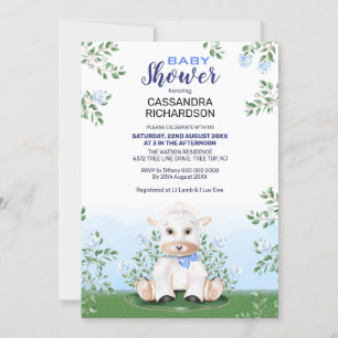 Lamb Blue Floral Boy Baby Shower Invitation