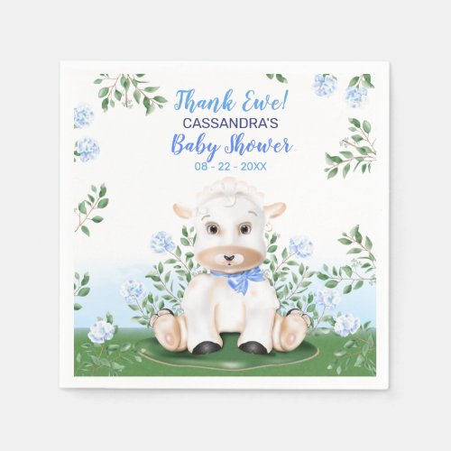 Lamb Blue Floral Boy Baby Shower Napkins