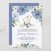 lamb blue flower baby shower invitation (Front/Back)
