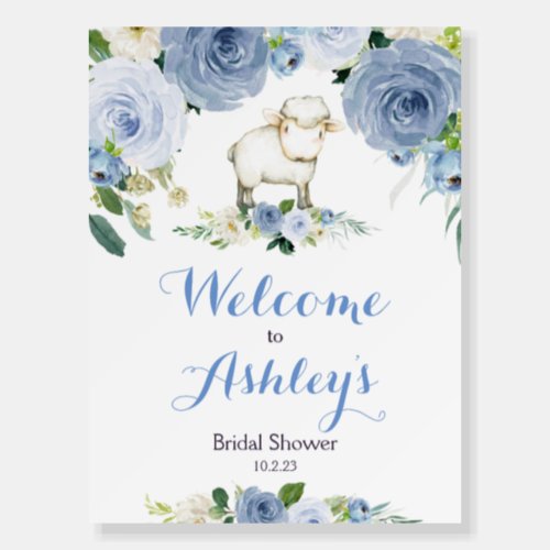 lamb blue flower welcome sign