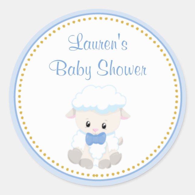Lamb Boy Baby Shower Favor Stickers (Front)