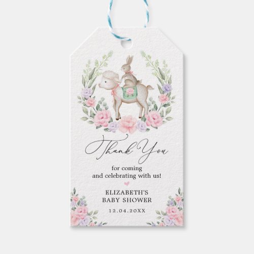 Lamb  Bunny Rabbit Pink Purple Floral Baby Shower Gift Tags