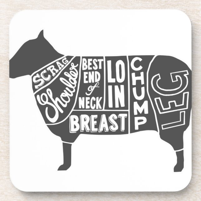 Lamb Butcher Chart Beverage Coaster (Front)