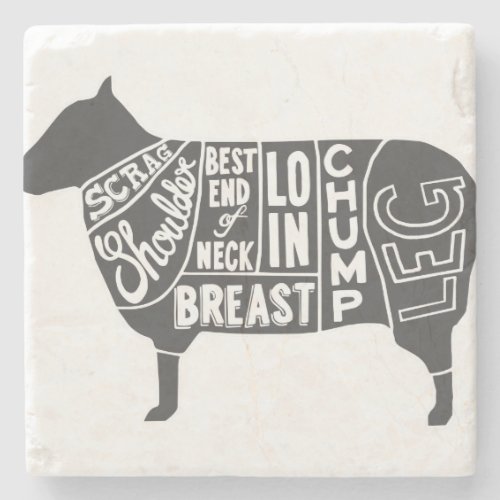 Lamb Butcher Chart Stone Coaster