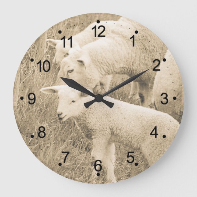 Lamb Ewe Sheep Farm Animals Large Clock (Front)