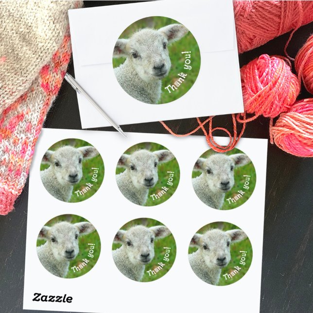 Lamb Face Thank You Wool Business Classic Round Sticker (Creator Uploaded)