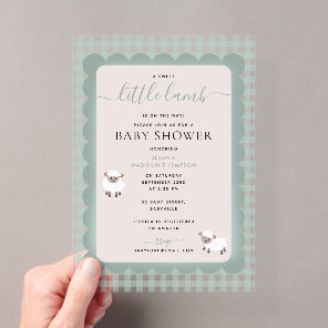 Lamb Farm Party Animals Blue Boy Baby Shower Acrylic Invitations
