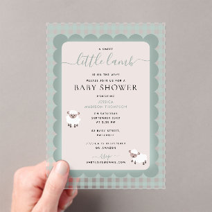 Lamb Farm Party Animals Blue Boy Baby Shower Acrylic Invitations
