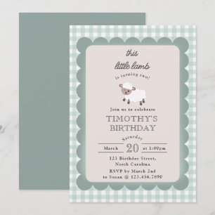 Lamb Farm Party Animals Boys 1st Birthday Blue Invitation