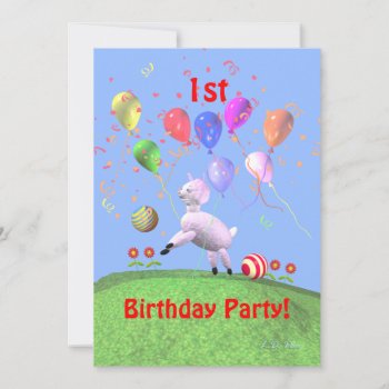 Lamb First Birthday Party For Kids Invitation by xfinity7 at Zazzle