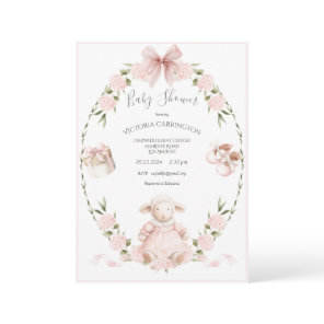 Lamb Floral Hydrangeas Pink Girl Baby Shower Invitation