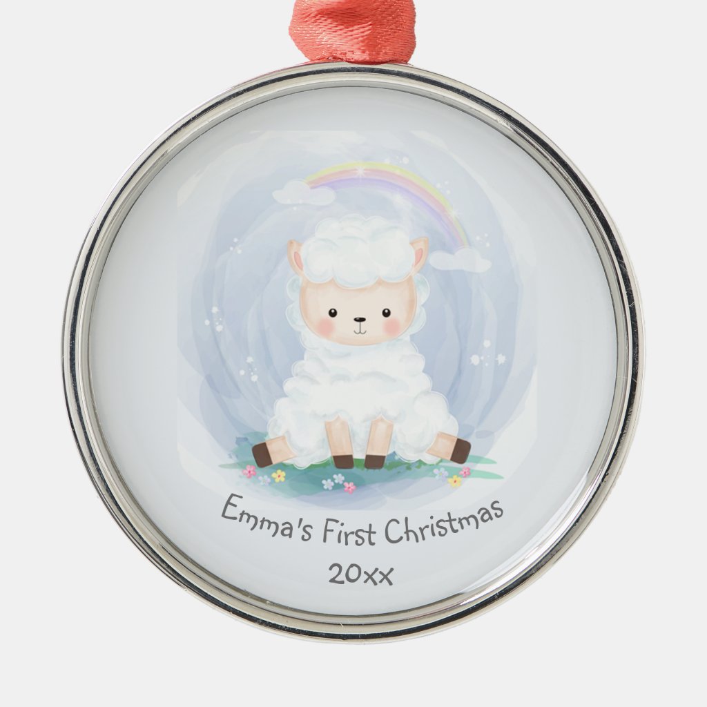 Lamb for Baby's First Christmas Metal Ornament