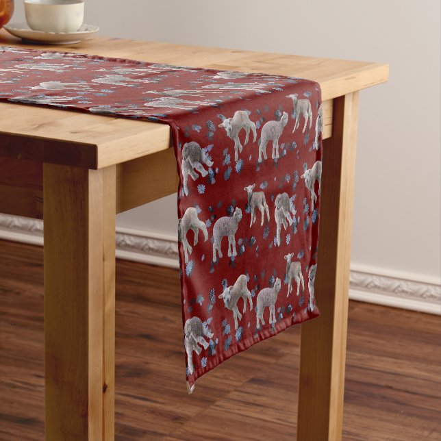 Lamb Frenzy Table Runner (Burgundy) (In Situ)