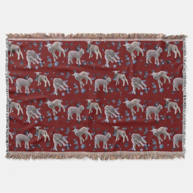 Lamb Frenzy Throw Blanket (Burgundy) (Front)