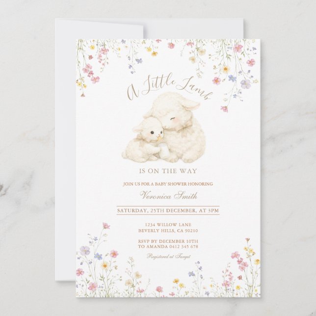 Lamb Gender Neutral Baby Shower Invitation (Front)